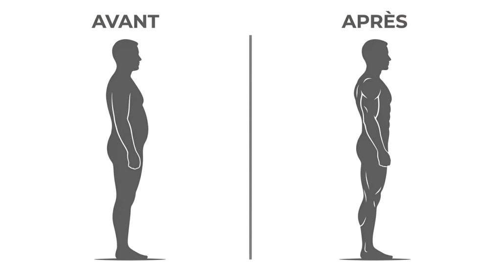Silhouette et profil : transformation après 3 mois de rameur