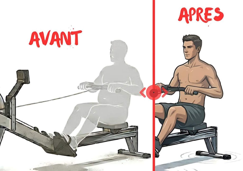 Résultats avant/après sur la silhouette après plusieurs semaines d'exercices au rameur