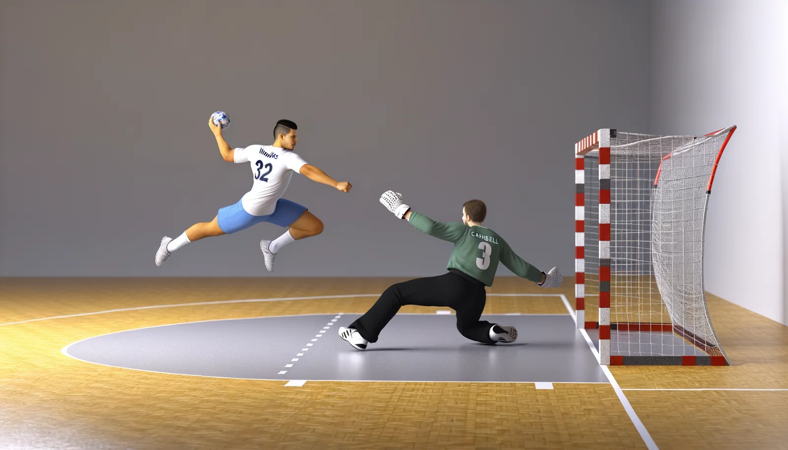 Ailier de handball en tir en suspension à 0°