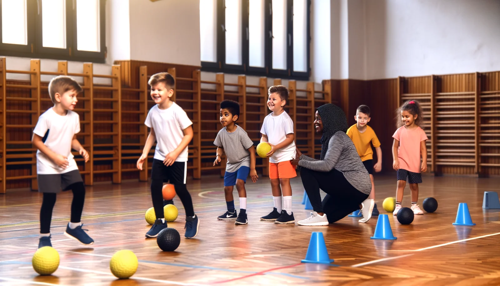 École de hand : très jeunes enfants en initiation handball
