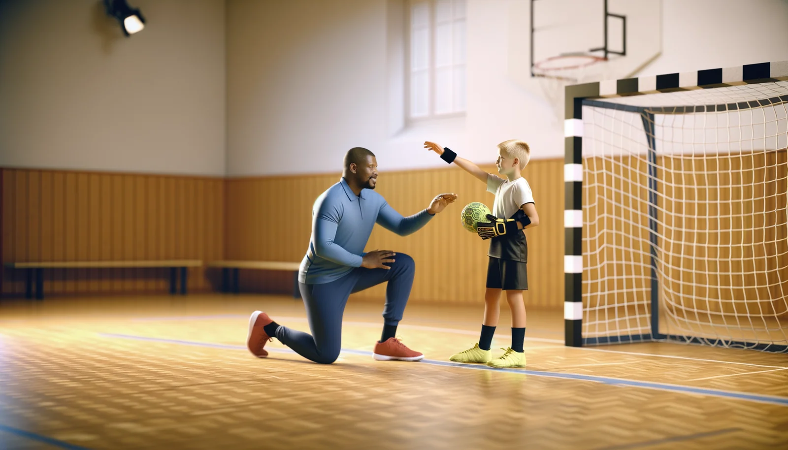 Initiation d'un jeune gardien de handball par son coach