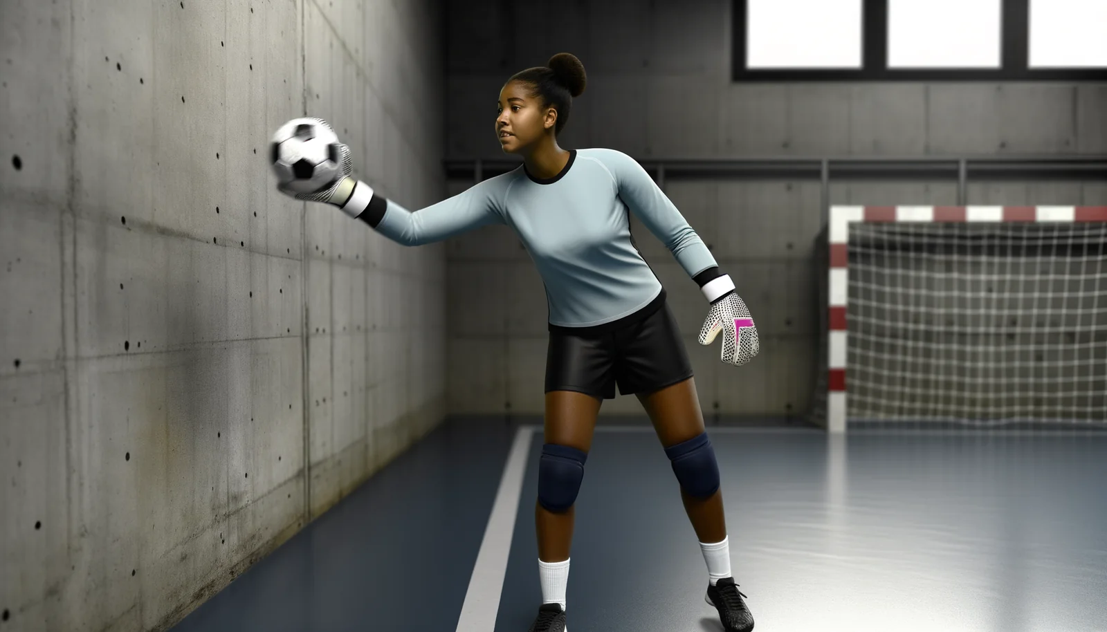 Gardien de handball s'entraînant seul contre un mur