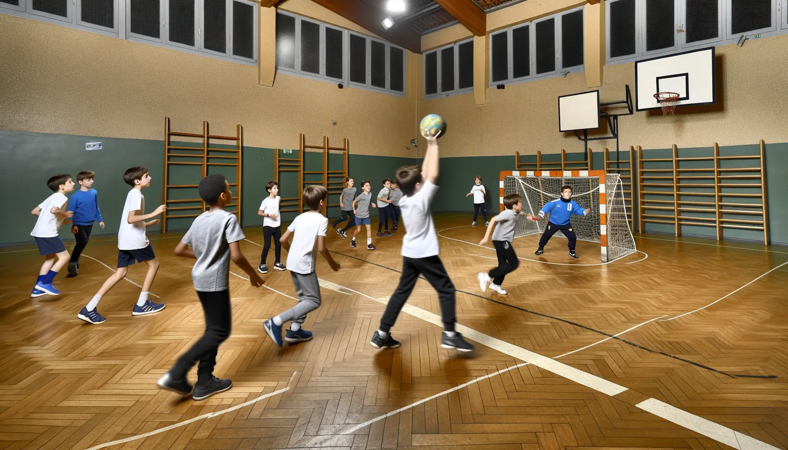 Séance d'entraînement handball U11 dans un gymnase