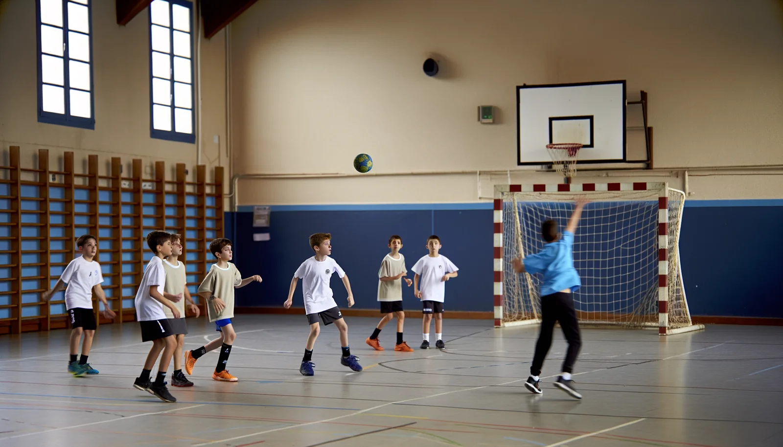 Séance d'entraînement handball U13 dans un gymnase