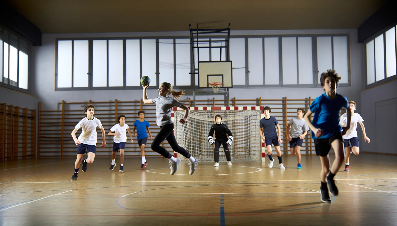 Séance d'entraînement handball U15 mixte dans un gymnase